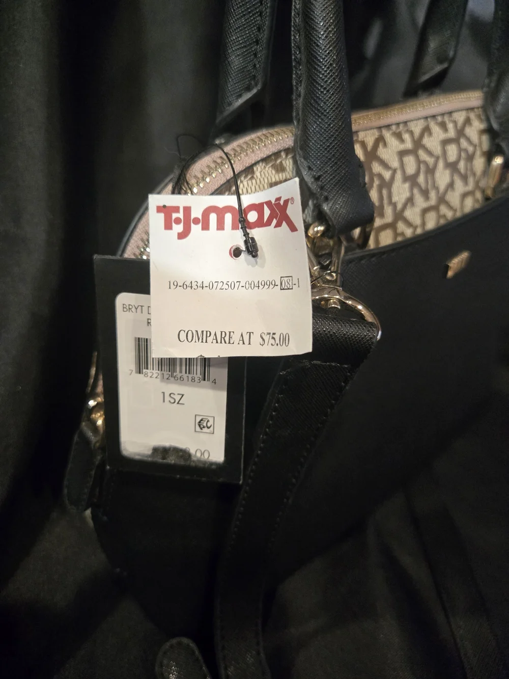 DKNY Black and Beige Signature Dual-Compartment Satchel